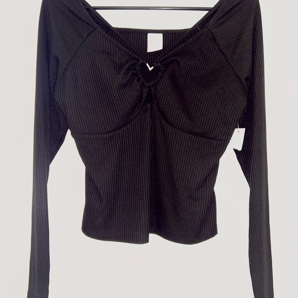 Black Ribbed Long Sleeve Top